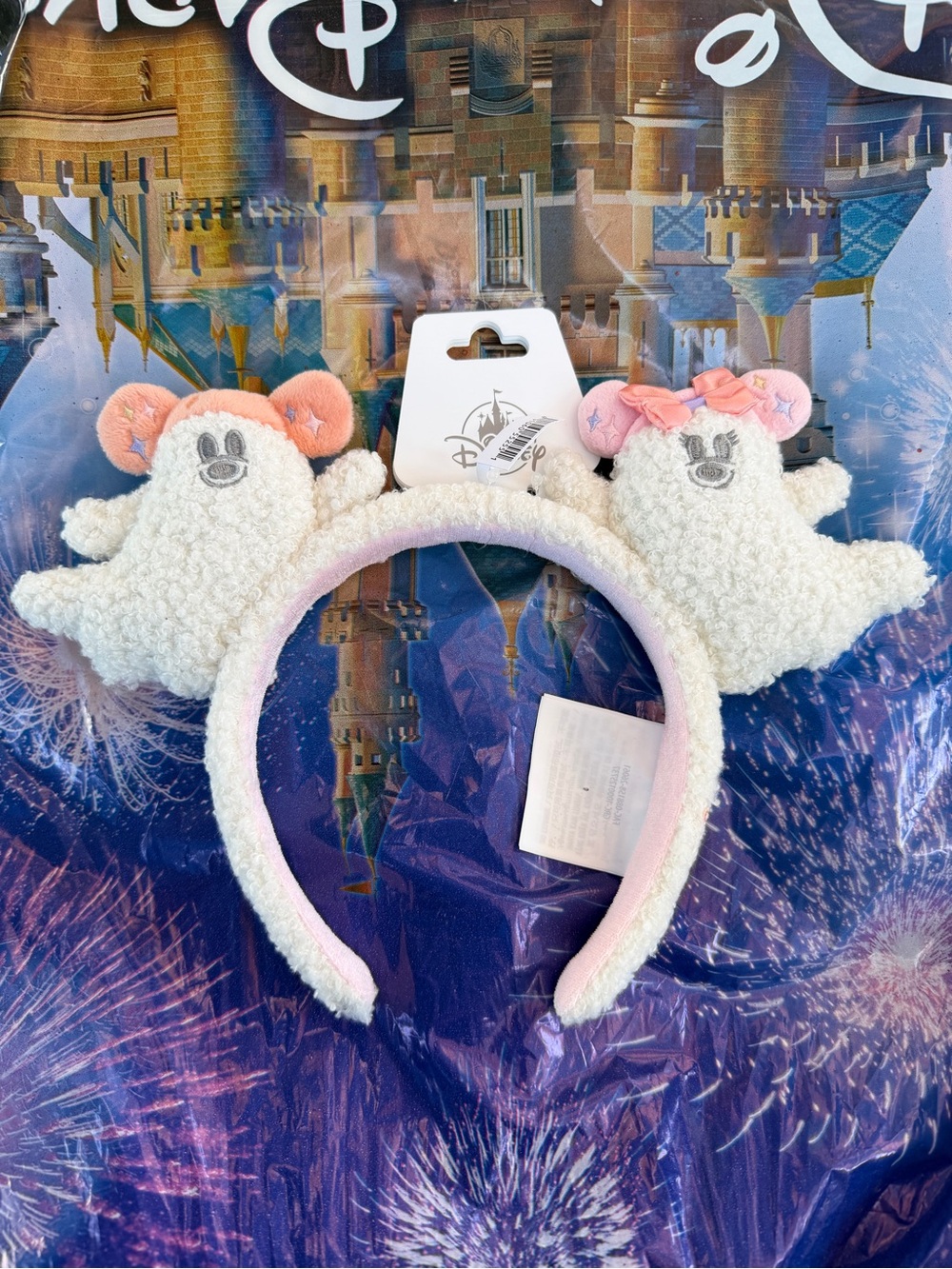 Disney Plush Ghost Ear Headband in White and Pink